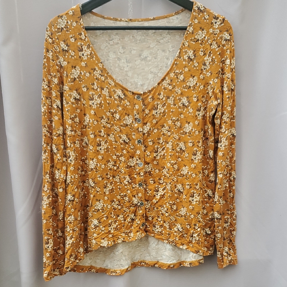 American Eagle Outfitters Yellow Floral Button-Down Shirt Cottage Core SOFT&SEXY